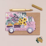 Flower Truck verjaardagskaart | Vrouwelijke verjaardagskaart | Bloemen