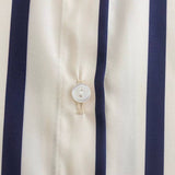 Gestreept shirt met pofmouwen en knoopsluiting voor dames SP068: Bruine strepen / L