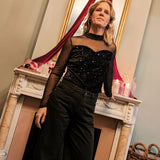 Sparkly Mesh Top Chocolat