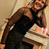 Sparkly Mesh Top Chocolat