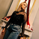 Sparkly Mesh Top Black