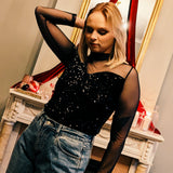 Sparkly Mesh Top Black