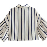 Gestreept shirt met pofmouwen en knoopsluiting voor dames SP068: Bruine strepen / L