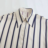 Gestreept shirt met pofmouwen en knoopsluiting voor dames SP068: Bruine strepen / L